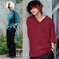 G.O.C(ジーオーシー)オーバーサイズコットンVネックTシャツ│メンズ ユニセックス 深め タックイン 韓国系ファッション 人気