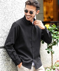 2タイプ TR長袖シャツ | レギュラーカラー バンドカラー 襟なし シャツ メンズ カジュアル(aブラック-M)