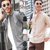 2タイプ TR長袖シャツ | レギュラーカラー バンドカラー 襟なし シャツ メンズ カジュアル