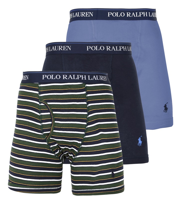 ポロ ラルフローレン POLO RALPH LAUREN 【3枚セット】Classic Fit Cotton メンズ ロングボクサーパンツ(グリーンストライプセット-海外S(日本M相当))