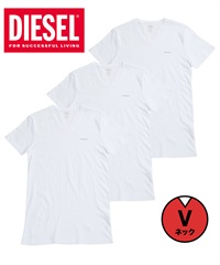 ディーゼル DIESEL 【3枚セット】Essentials メンズ 半袖 Tシャツ ギフト ラッピング無料 綿100 コットン かっこいい ロゴ ワンポイント 無地(9.Vホワイトセット-海外XS(日本S相当))