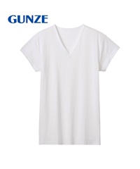 グンゼ GUNZE COOL MAGIC アセドロン ベア天 メンズ 汗とり付 Vネック半袖Tシャツ 【メール便】(ホワイト-M)