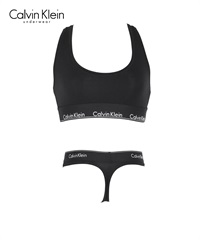 カルバンクライン Calvin Klein Modern Cotton レディース ブラ＆ショーツ 上下セット(6WAブラックTバックセット-ブラ海外XS×パンツ海外XS)