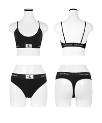 カルバンクライン Calvin Klein レディース 上下セット(6.ブラックTバックセット-ブラ海外XS×パンツ海外XS)