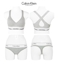 カルバンクライン Calvin Klein Modern Cotton レディース ブラ＆ショーツ 上下セット(グレーTバックセット-ブラ海外XS×パンツ海外XS)