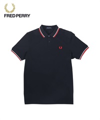 フレッドペリー FRED PERRY TWIN TIPPED メンズ 半袖 ポロシャツ(ネイビーレッド-海外S(日本M相当))