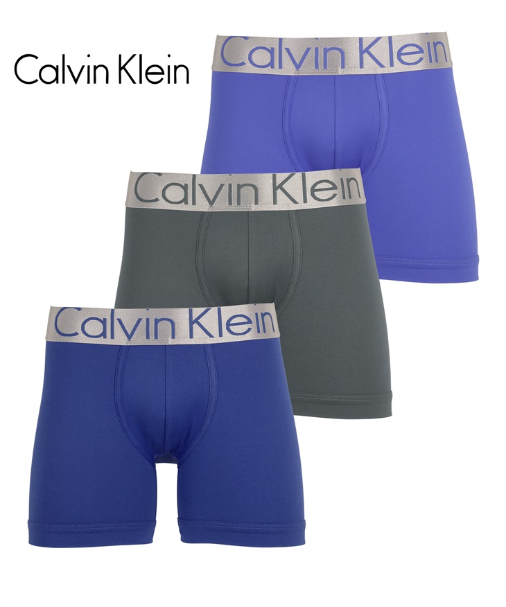 カルバンクライン Calvin Klein 【3枚セット】STEEL MICRO メンズ ロングボクサーパンツ(ブルーマルチセット-海外S(日本M相当))
