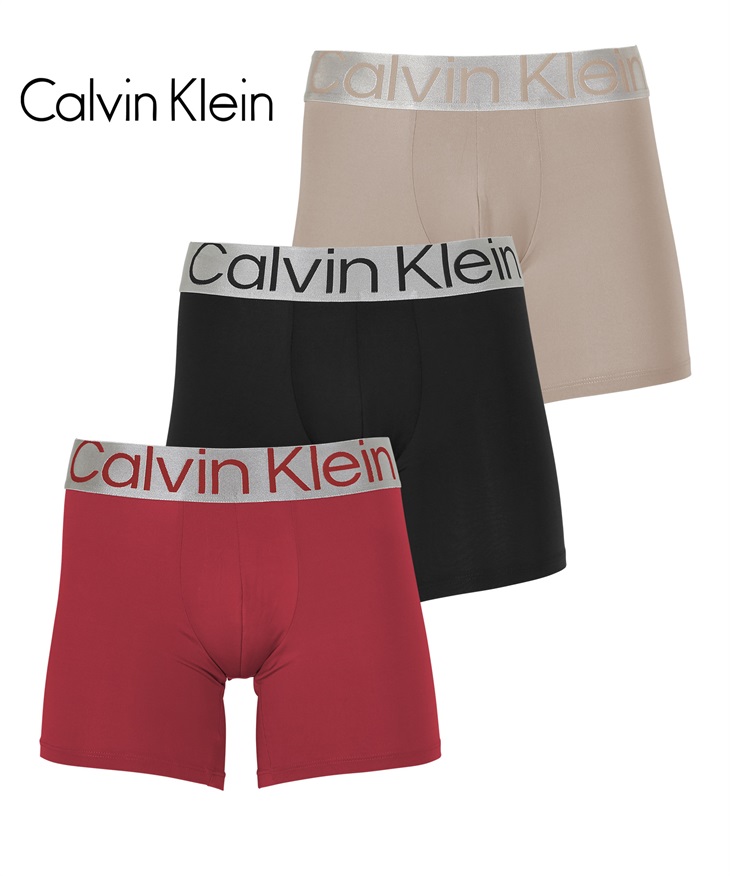 カルバンクライン Calvin Klein 【3枚セット】STEEL MICRO メンズ ロングボクサーパンツ(ブラックタフェットセット-海外S(日本M相当))