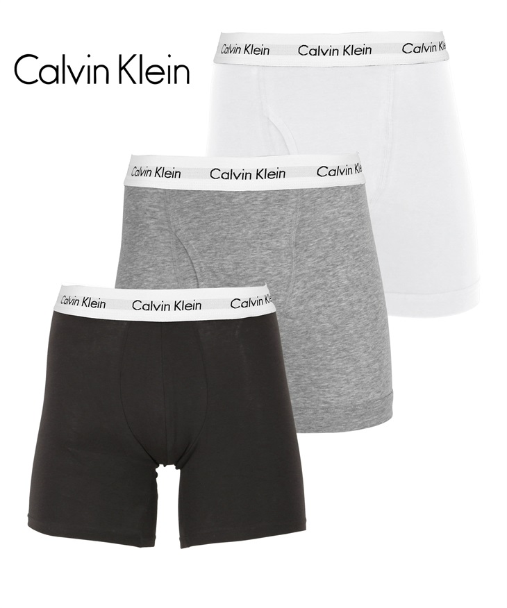 カルバンクライン Calvin Klein 【3枚セット】Cotton Stretch メンズ ロングボクサーパンツ(ブラックマルチセット-海外S(日本M相当))