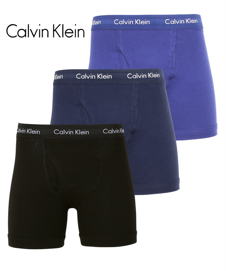 カルバンクライン Calvin Klein 【3枚セット】Cotton Stretch メンズ ロングボクサーパンツ(ブラックマルチセット-海外S(日本M相当))