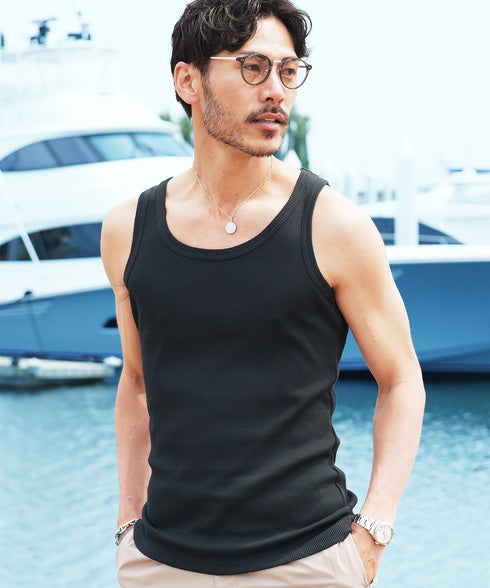 【この商品限定!2点以上購入で10%OFF】テレコ タンクトップ|タンクトップ メンズ 無地 リブ 1枚でも着れる インナー 人気 おすすめ 安い