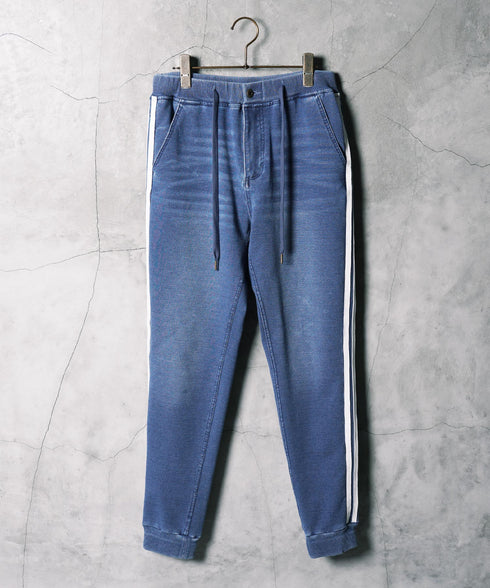 スウェットデニムトラックジャケット セットアップ | トラックジャケット メンズ ブルゾン アウター ジップ デニム スリム スウェット デニムジャケット デニムジャージ サイドライン ラインジャケット ストレッチ 細身