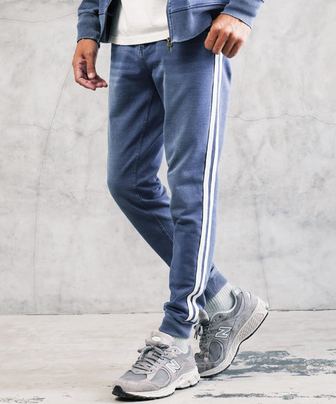 スウェットデニムトラックジャケット セットアップ | トラックジャケット メンズ ブルゾン アウター ジップ デニム スリム スウェット デニムジャケット デニムジャージ サイドライン ラインジャケット ストレッチ 細身