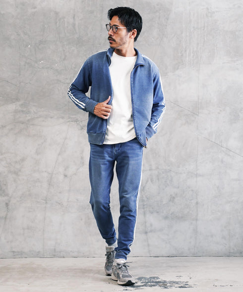 デニムスウェットジョガーパンツ | デニム ジョガーパンツ メンズ スウェットパンツ スリム サイドライン パンツ ラインパンツ スキニー ストレッチ 前開き 細身 スポーツ ダンス ジム LL 2XL 服 春服 秋服