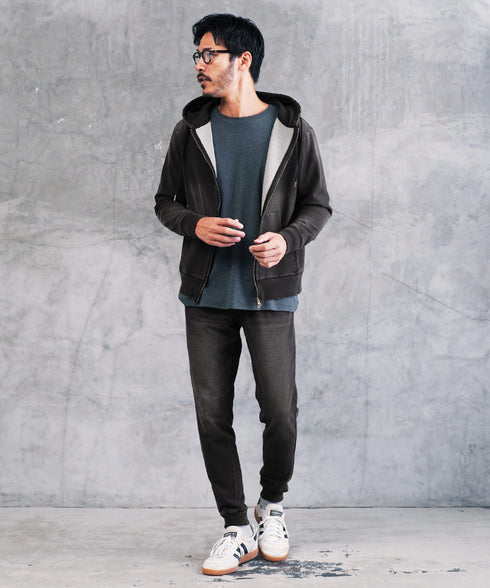 スウェットデニム ジップパーカー | スウェット デニムパーカー 無地 デニム ジップ おしゃれブランド サーフ系 スポーツ ジム メンズ