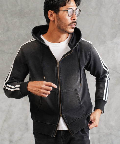 スウェットデニム ジップパーカー | スウェット デニムパーカー 無地 デニム ジップ おしゃれブランド サーフ系 スポーツ ジム メンズ