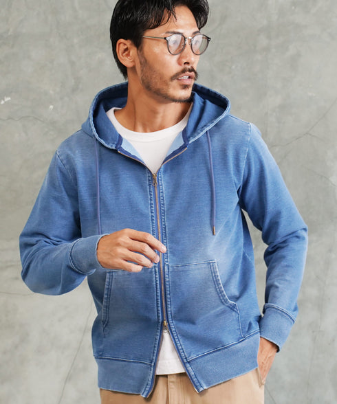 スウェットデニム ジップパーカー | スウェット デニムパーカー 無地 デニム ジップ おしゃれブランド サーフ系 スポーツ ジム メンズ