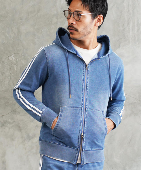 スウェットデニム ジップパーカー | スウェット デニムパーカー 無地 デニム ジップ おしゃれブランド サーフ系 スポーツ ジム メンズ