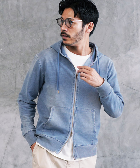スウェットデニム ジップパーカー | スウェット デニムパーカー 無地 デニム ジップ おしゃれブランド サーフ系 スポーツ ジム メンズ