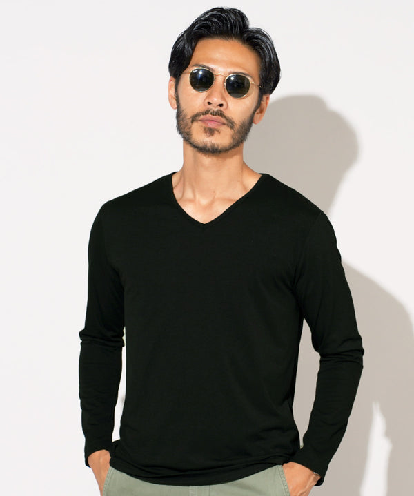 TR Vネック 長袖 Tシャツ | ロンTメンズ 無地 ロンティー カットソー TR インナー トップス