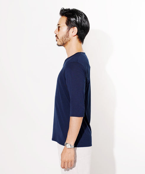TRVネック五分袖Tシャツ