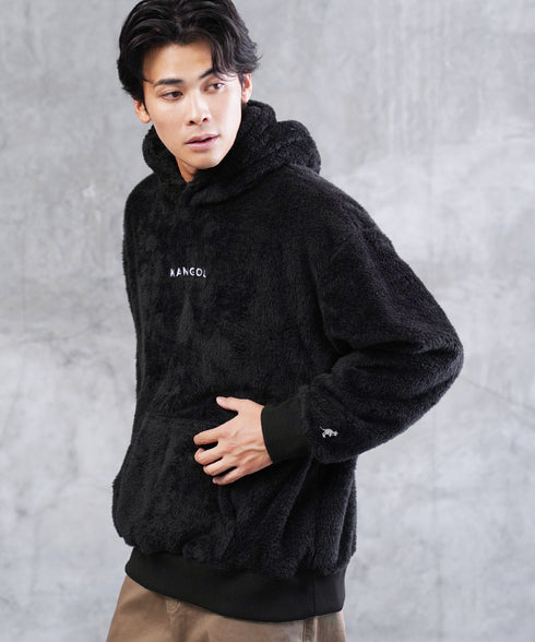 KANGOL / カンゴール 別注 コラボ オーバーサイズ ボア フリース プルオーバー パーカー | 裏起毛 ブランド ワンポイント フーディ おしゃれ ボア プルパーカー トレーナー フード トップス プレゼント ギフト