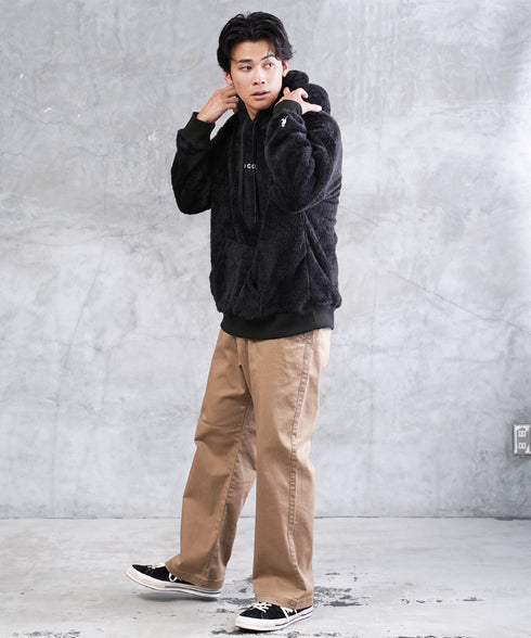 KANGOL / カンゴール 別注 コラボ オーバーサイズ ボア フリース プルオーバー パーカー | 裏起毛 ブランド ワンポイント フーディ おしゃれ ボア プルパーカー トレーナー フード トップス プレゼント ギフト