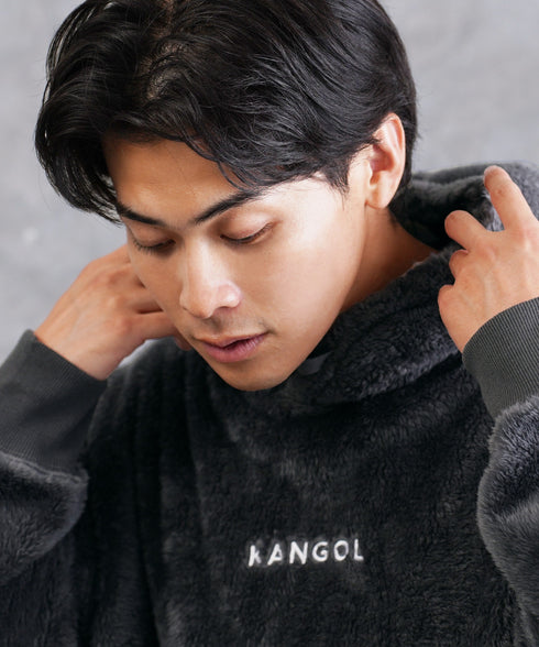 KANGOL / カンゴール 別注 コラボ オーバーサイズ ボア フリース プルオーバー パーカー | 裏起毛 ブランド ワンポイント フーディ おしゃれ ボア プルパーカー トレーナー フード トップス プレゼント ギフト