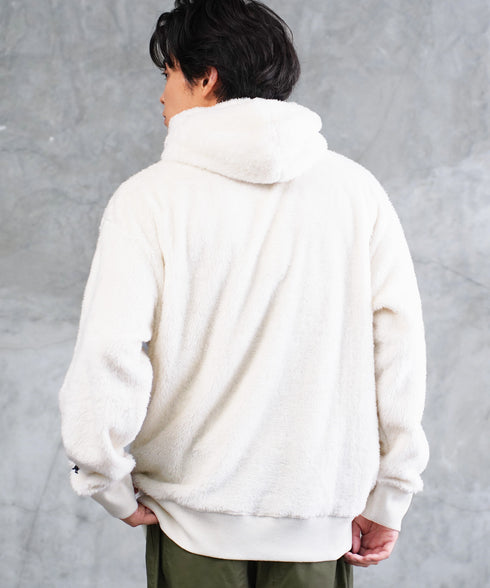 KANGOL / カンゴール 別注 コラボ オーバーサイズ ボア フリース プルオーバー パーカー | 裏起毛 ブランド ワンポイント フーディ おしゃれ ボア プルパーカー トレーナー フード トップス プレゼント ギフト