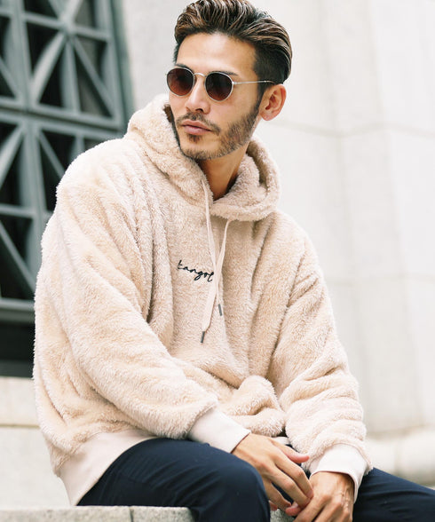 KANGOL / カンゴール 別注 コラボ オーバーサイズ ボア フリース プルオーバー パーカー | 裏起毛 ブランド ワンポイント フーディ おしゃれ ボア プルパーカー トレーナー フード トップス プレゼント ギフト