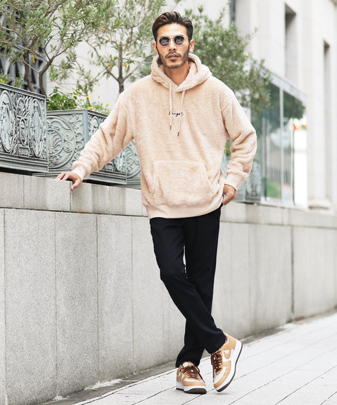 KANGOL / カンゴール 別注 コラボ オーバーサイズ ボア フリース プルオーバー パーカー | 裏起毛 ブランド ワンポイント フーディ おしゃれ ボア プルパーカー トレーナー フード トップス プレゼント ギフト