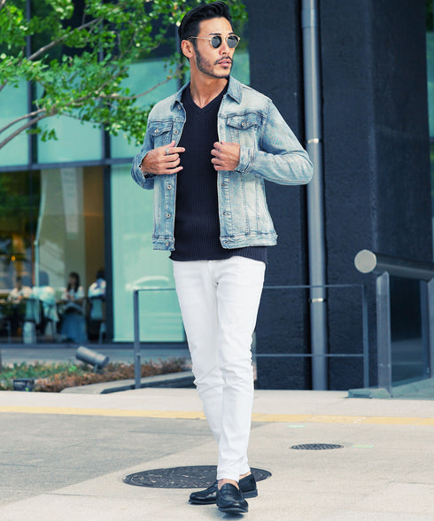 aネイビー(Vネック) MODEL : GO 180cm 66kg Lsize