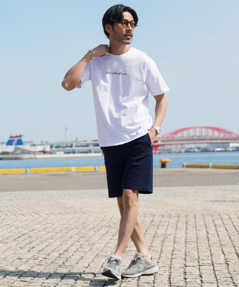 刺繍ロゴTシャツ│メンズ Tシャツ 刺繍 夏 半袖 綿100% コットン100 ワインポイントホワイト ブラック サーフ系 ストリート系 ロゴ クルーネック ユニセックス