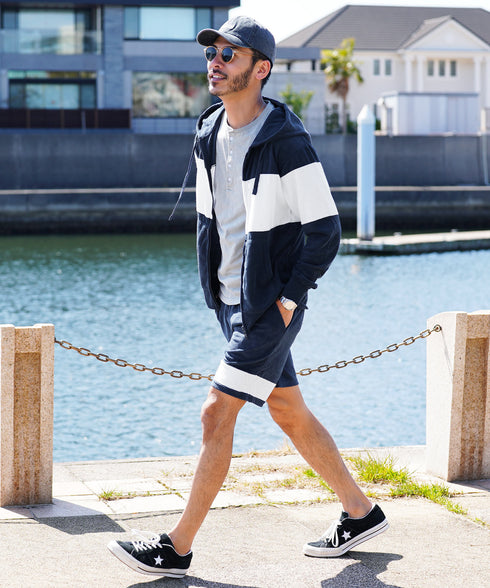 ネイビー1ライン MODEL : GO 180cm 66kg Lsize