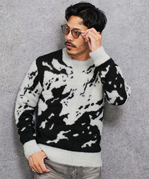 シャギーニット | あったか 柔らか メンズニット メンズセーター ニットセーター おしゃれ レディース 秋 秋服 冬 冬服 クルーネック シャギー ブラック グレー ホワイト ベージュ