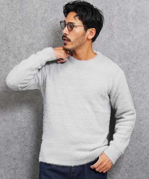 シャギーニット | あったか 柔らか メンズニット メンズセーター ニットセーター おしゃれ レディース 秋 秋服 冬 冬服 クルーネック シャギー ブラック グレー ホワイト ベージュ