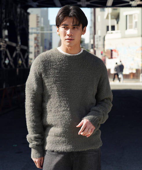 シャギーニット | あったか 柔らか メンズニット メンズセーター ニットセーター おしゃれ レディース 秋 秋服 冬 冬服 クルーネック シャギー ブラック グレー ホワイト ベージュ