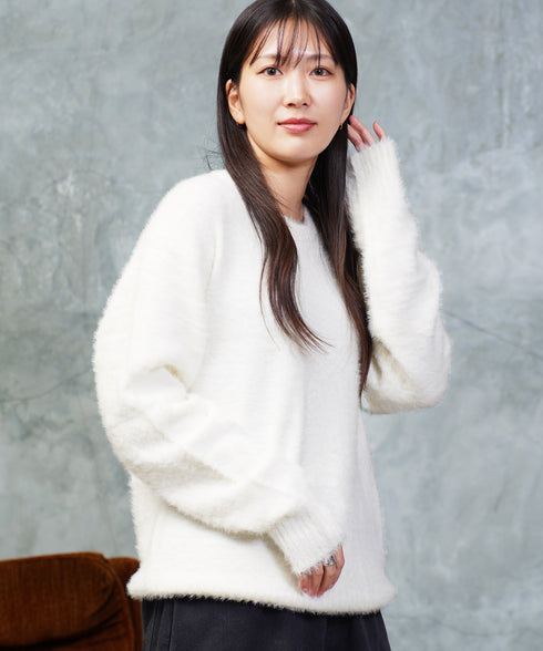 シャギーニット | あったか 柔らか メンズニット メンズセーター ニットセーター おしゃれ レディース 秋 秋服 冬 冬服 クルーネック シャギー ブラック グレー ホワイト ベージュ