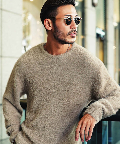 シャギーニット | あったか 柔らか メンズニット メンズセーター ニットセーター おしゃれ レディース 秋 秋服 冬 冬服 クルーネック シャギー ブラック グレー ホワイト ベージュ