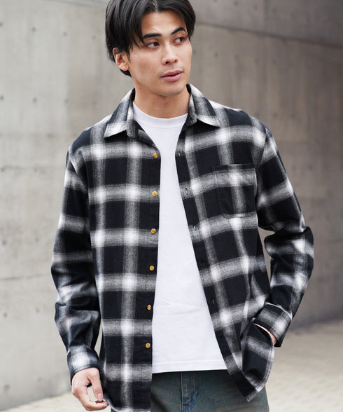 ネルチェックシャツ│メンズ シャツ 長袖 ネルシャツ 古着系 アメカジ系 大きいサイズ オンブレーチェック ブロックチェック