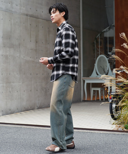 ネルチェックシャツ│メンズ シャツ 長袖 ネルシャツ 古着系 アメカジ系 大きいサイズ オンブレーチェック ブロックチェック