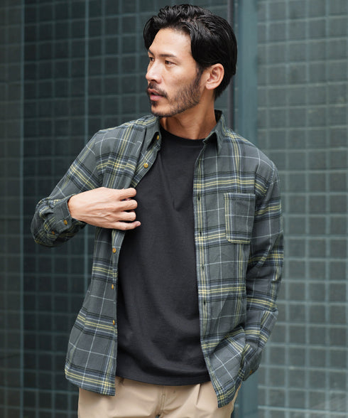 ネルチェックシャツ│メンズ シャツ 長袖 ネルシャツ 古着系 アメカジ系 大きいサイズ オンブレーチェック ブロックチェック