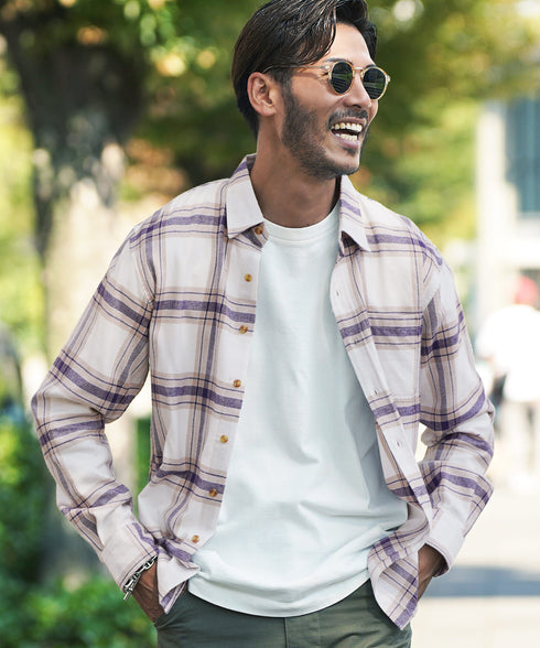 ネルチェックシャツ│メンズ シャツ 長袖 ネルシャツ 古着系 アメカジ系 大きいサイズ オンブレーチェック ブロックチェック