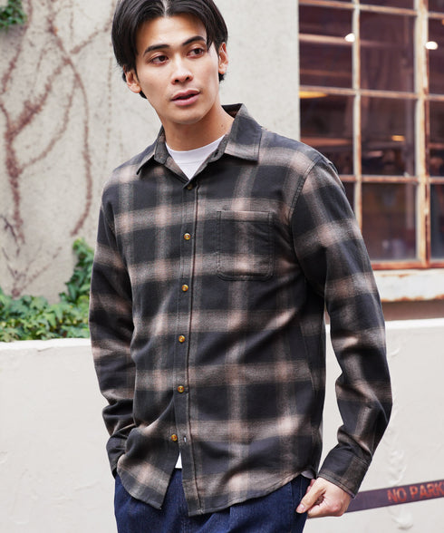 ネルチェックシャツ│メンズ シャツ 長袖 ネルシャツ 古着系 アメカジ系 大きいサイズ オンブレーチェック ブロックチェック