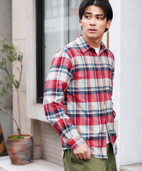 ネルチェックシャツ│メンズ シャツ 長袖 ネルシャツ 古着系 アメカジ系 大きいサイズ オンブレーチェック ブロックチェック