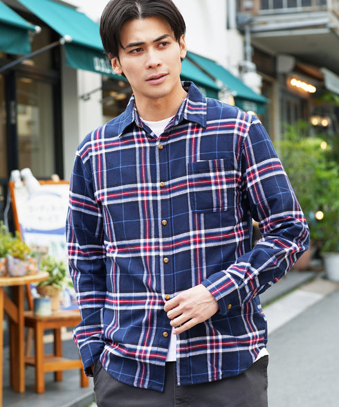 ネルチェックシャツ│メンズ シャツ 長袖 ネルシャツ 古着系 アメカジ系 大きいサイズ オンブレーチェック ブロックチェック