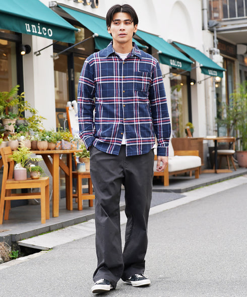 ネルチェックシャツ│メンズ シャツ 長袖 ネルシャツ 古着系 アメカジ系 大きいサイズ オンブレーチェック ブロックチェック