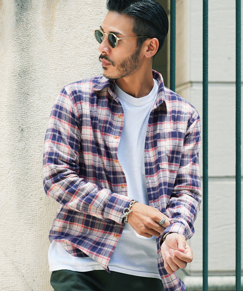 ネルチェックシャツ│メンズ シャツ 長袖 ネルシャツ 古着系 アメカジ系 大きいサイズ オンブレーチェック ブロックチェック