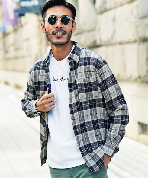 ネルチェックシャツ│メンズ シャツ 長袖 ネルシャツ 古着系 アメカジ系 大きいサイズ オンブレーチェック ブロックチェック