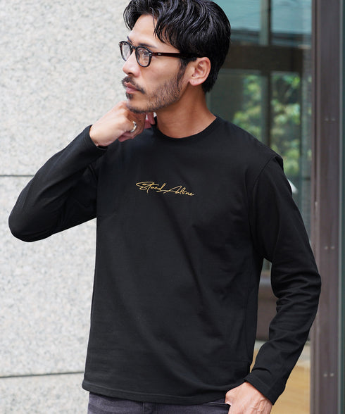 オーガビッツ コットン マルチ刺繍ロンT | Tシャツ 長袖 カットソー ロンティー ブランド おしゃれ ワンポイント 白Tシャツ クルーネック 服 秋服 秋 冬服 冬 春服 春 黒 白 ベージュ 【メール便】